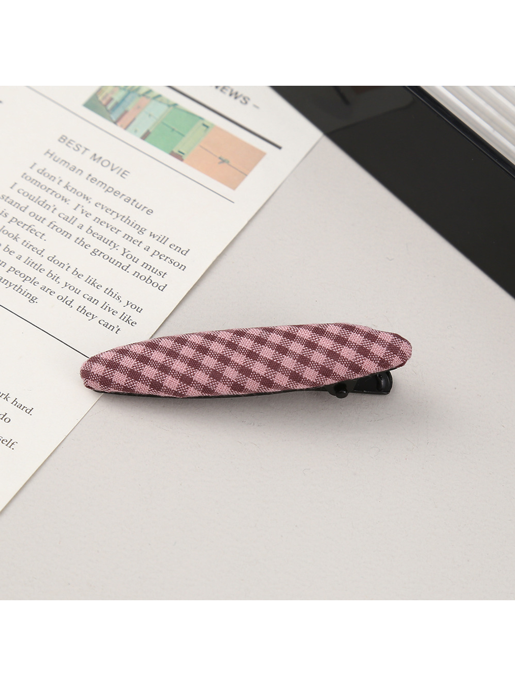Beau - Plaid Fabric Oval Side Bangs Hair Clip