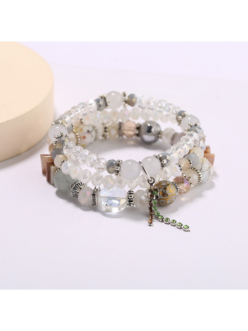 Side view of Lovra beaded bracelet highlighting layered design and clasp