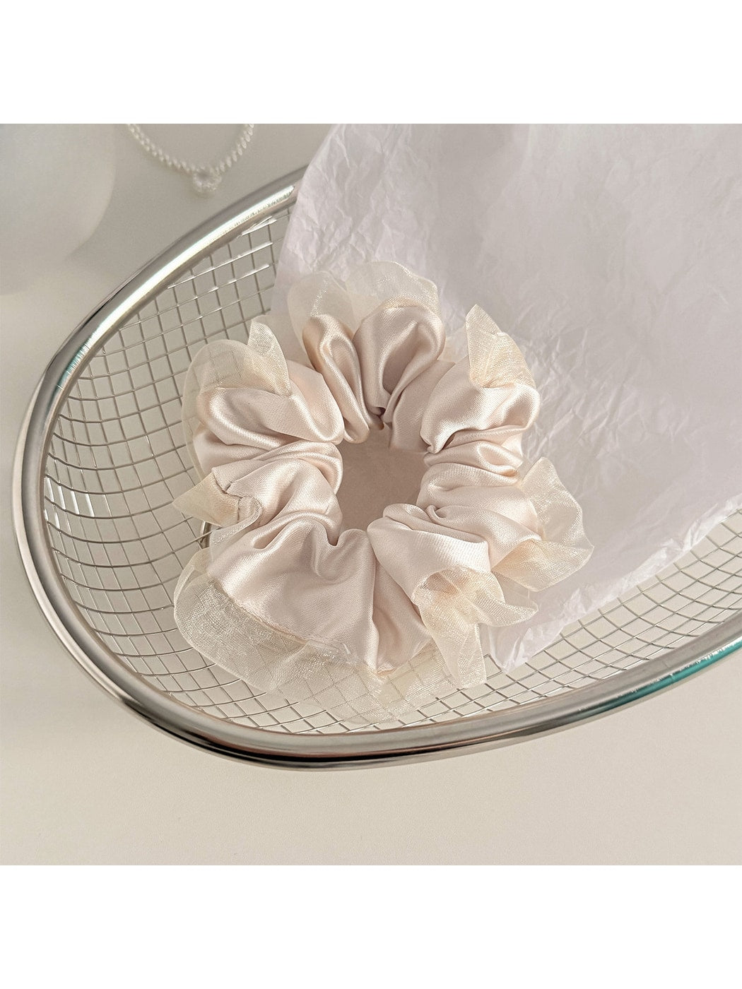 Gifty - Satin Finish Mesh Ruffle Edge Scrunchie