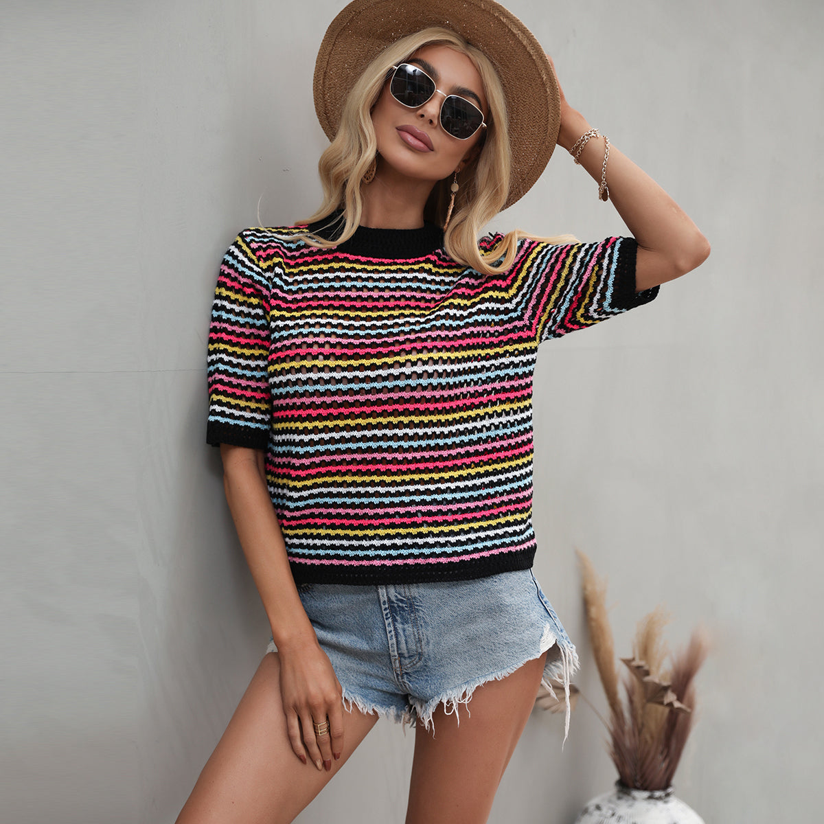 Colorful Striped Patchwork Crochet Top