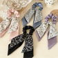 Gifty - Floral Ribbon Tail Layered Bow Scrunchie