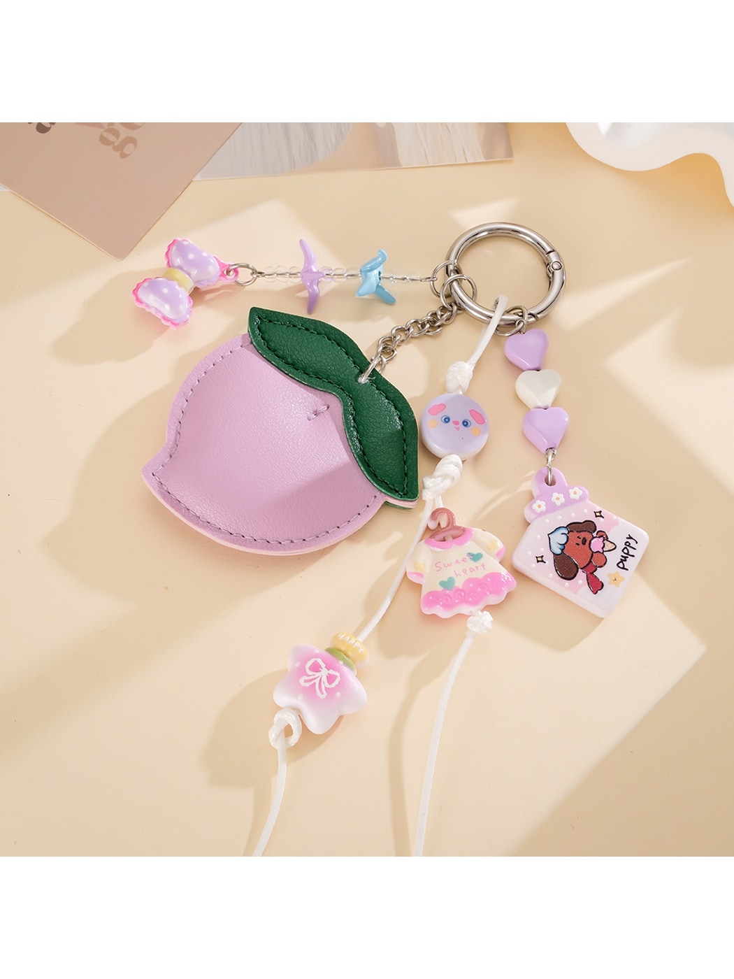 Keypus - Cartoon Peach Faux Leather Bag Charm Keychain