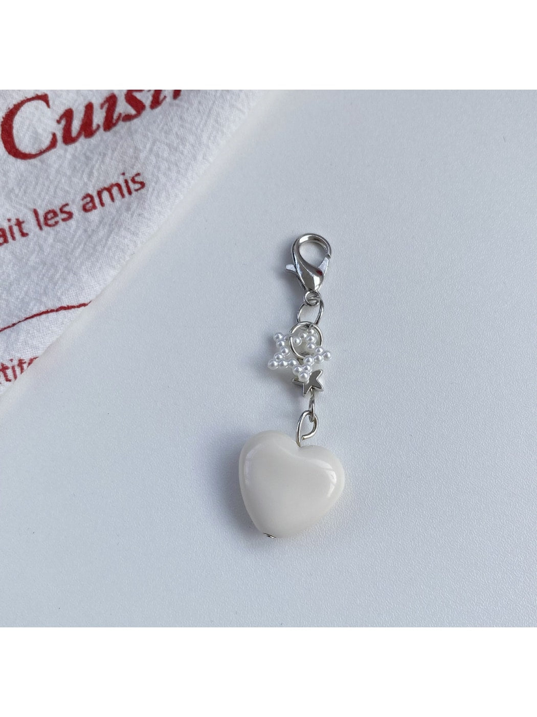 Keypus - Beaded Heart Bag Charm Alloy Plastic Keychain