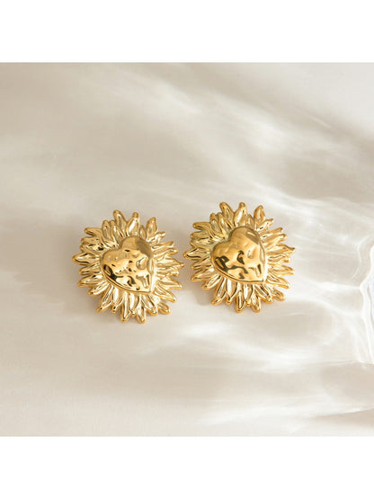 Earedge - Retro Heart Shaped Sun Earrings