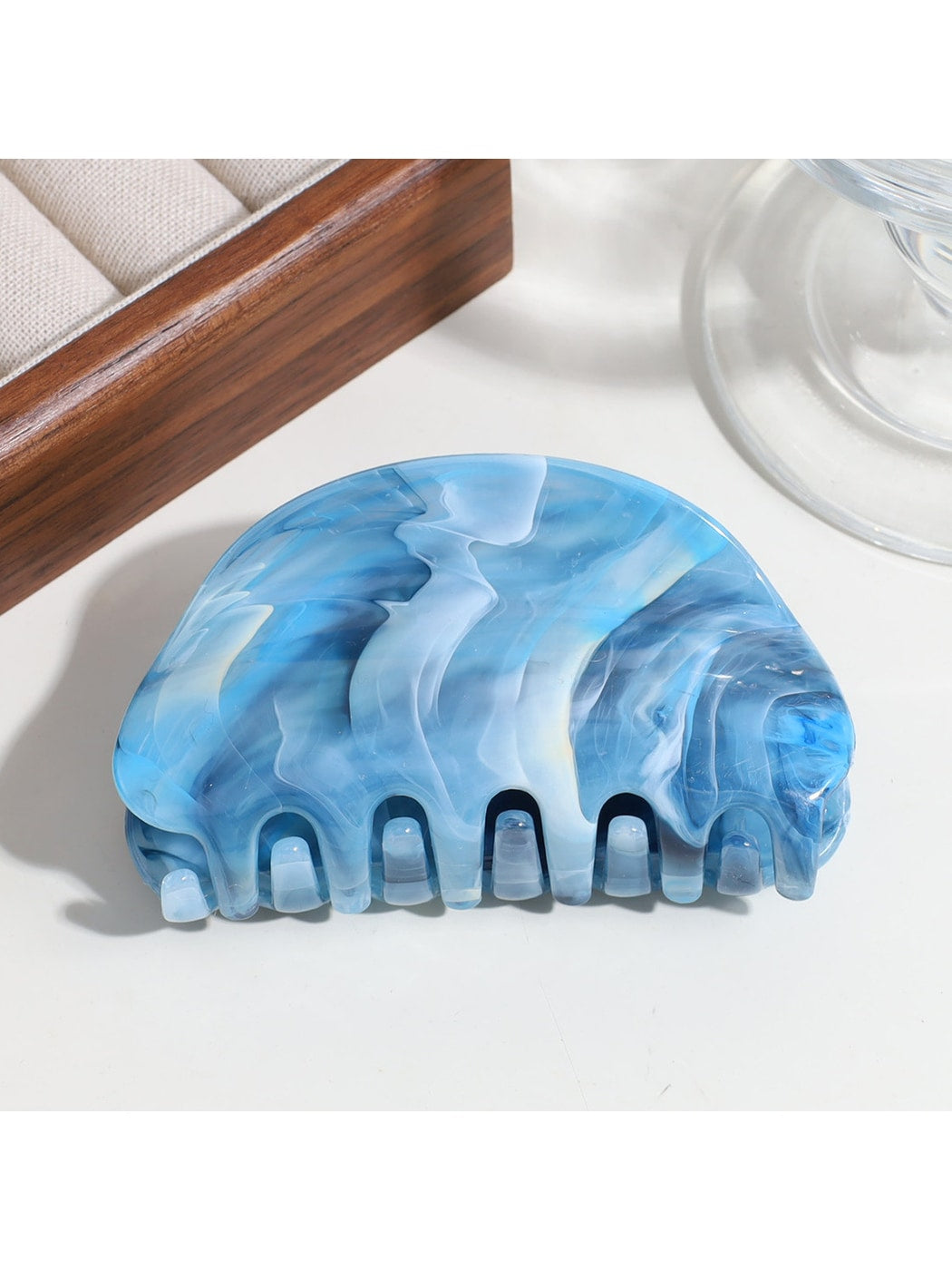 Beau - Half Round Marble Print Plastic Claw Clip