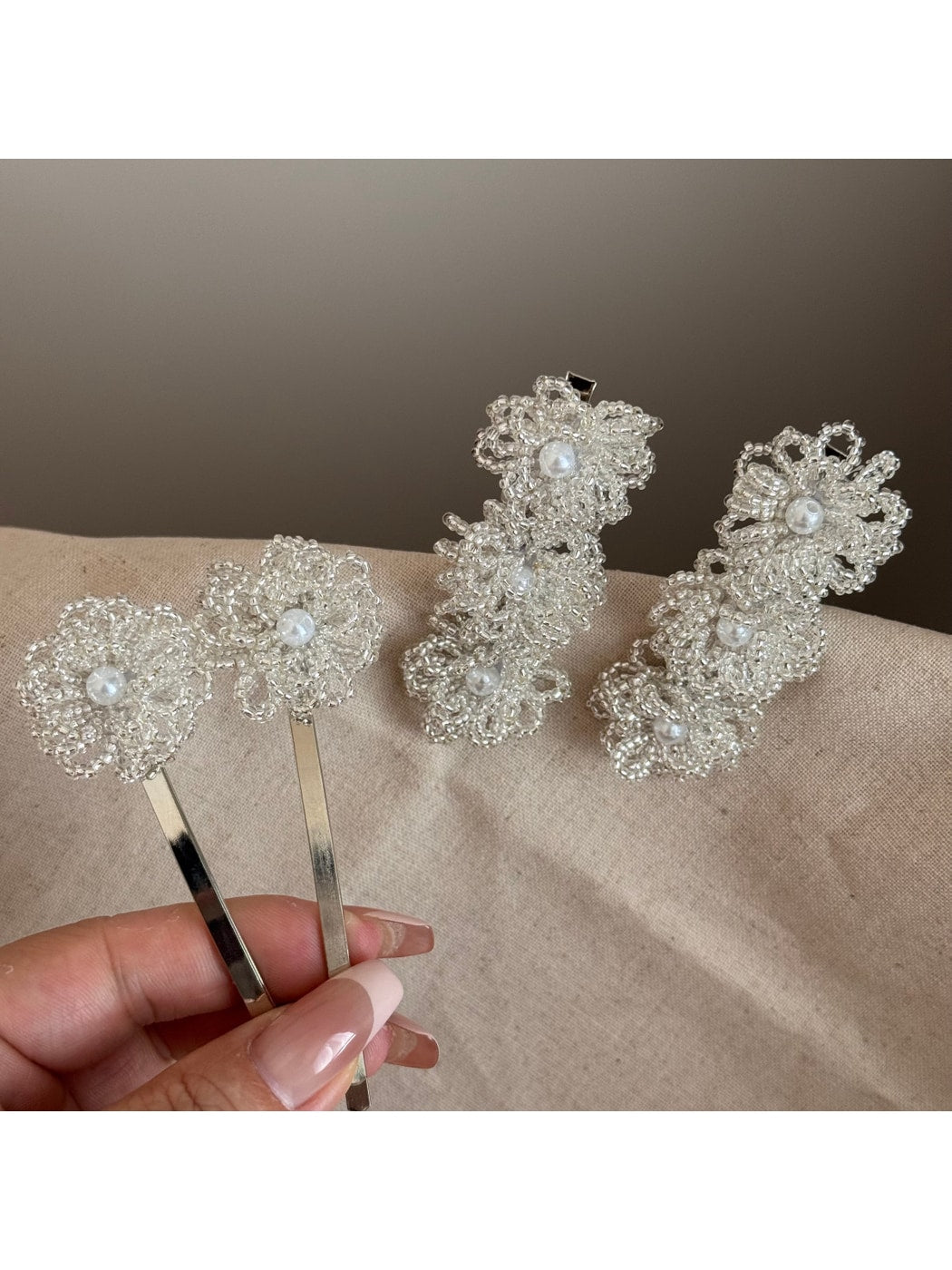 Beau - Beaded Floral Straight Bangs Hair Clip