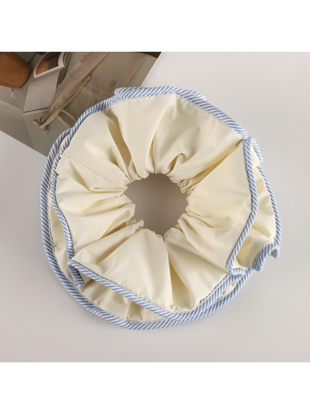 Gifty double layer scrunchie in beige color with elegant pleated design