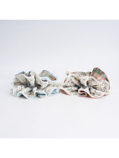Gifty - Four-Layer Plaid Lace Trim Scrunchie