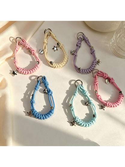 Keypus - Star Detail Woven Phone Strap Alloy Keychain