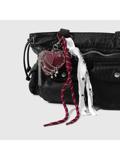 Keypus - Alloy PU Heart Pendant Detail Keychain