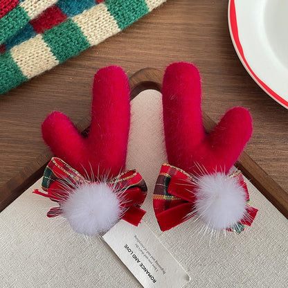 Beau - Plush Reindeer Antler Christmas Hair Clip Set