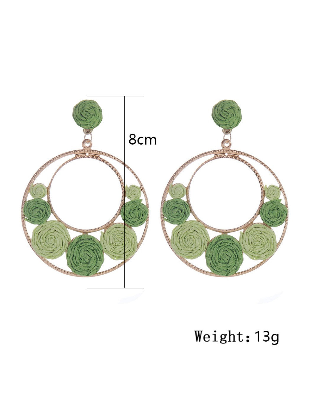 Side view of Sweet Raffia Circle Stud Earrings showing earring post