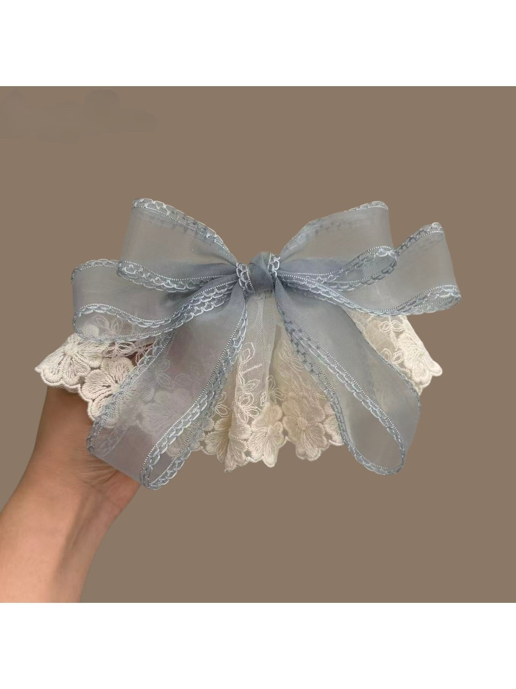 Beau - Sheer Ribbon Lace Trim Bow Spring Hair Clip