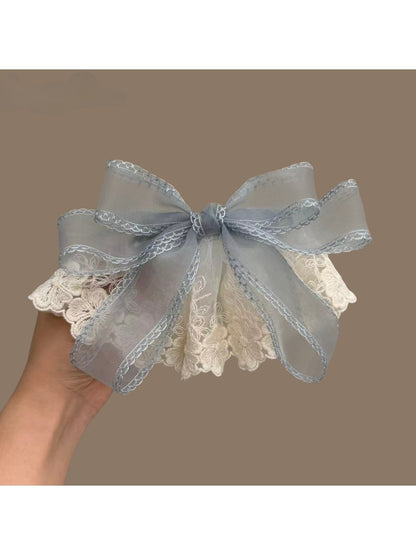 Beau - Sheer Ribbon Lace Trim Bow Spring Hair Clip