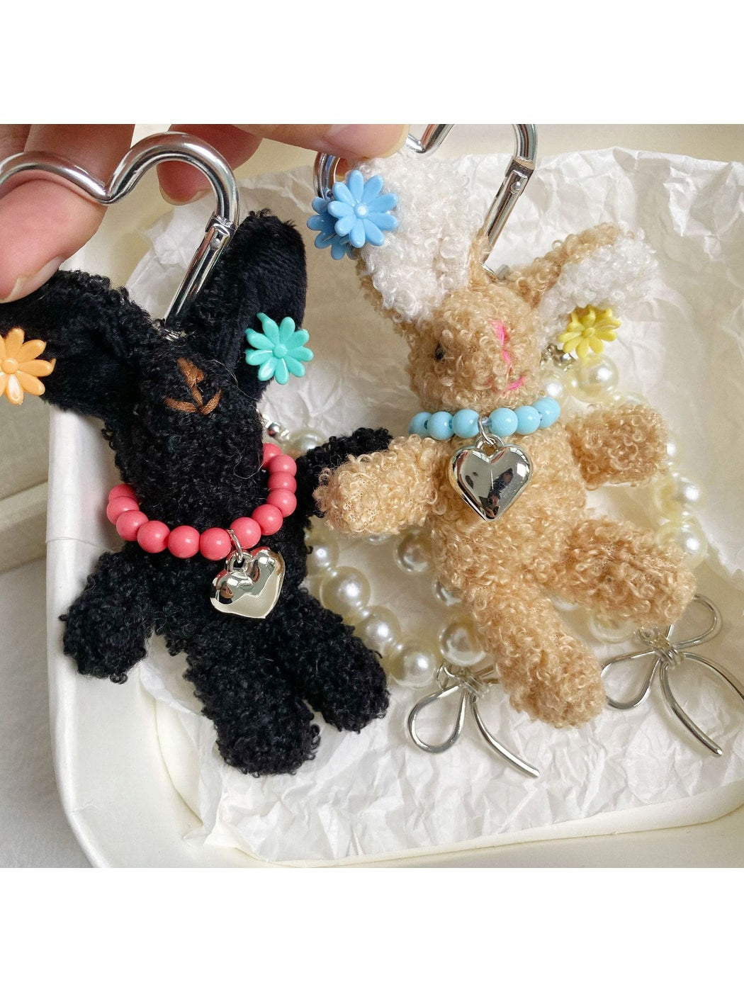 Keypus - Long Ear Plush Rabbit Beaded Bag Charm Keychain