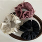 Gifty double layer chiffon bow scrunchie in soft pink on white background