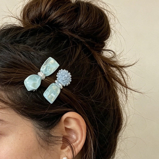 Beau - Mint Blue Simple Beads Hair Clip Set