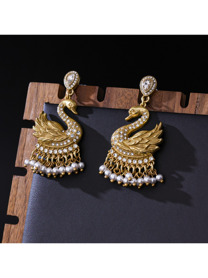 Earedge - Vintage Swan Beaded Dangle Stud Earrings