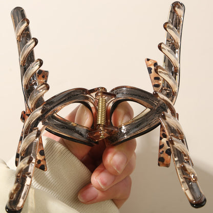 Beau - Leopard Print Bow Detail Acetate Claw Clip