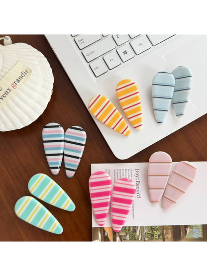 Beau - Sweet Style Striped Plastic Hair Claw Clip