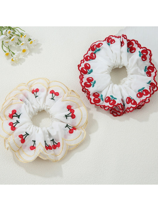 Gifty - Elegant Cherry Embroidery Hair Tie Korean Style