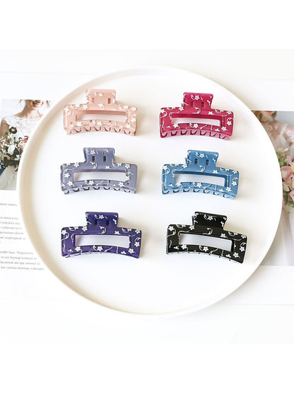 Beau - Square Hollow Floral Print Hair Claw Clip