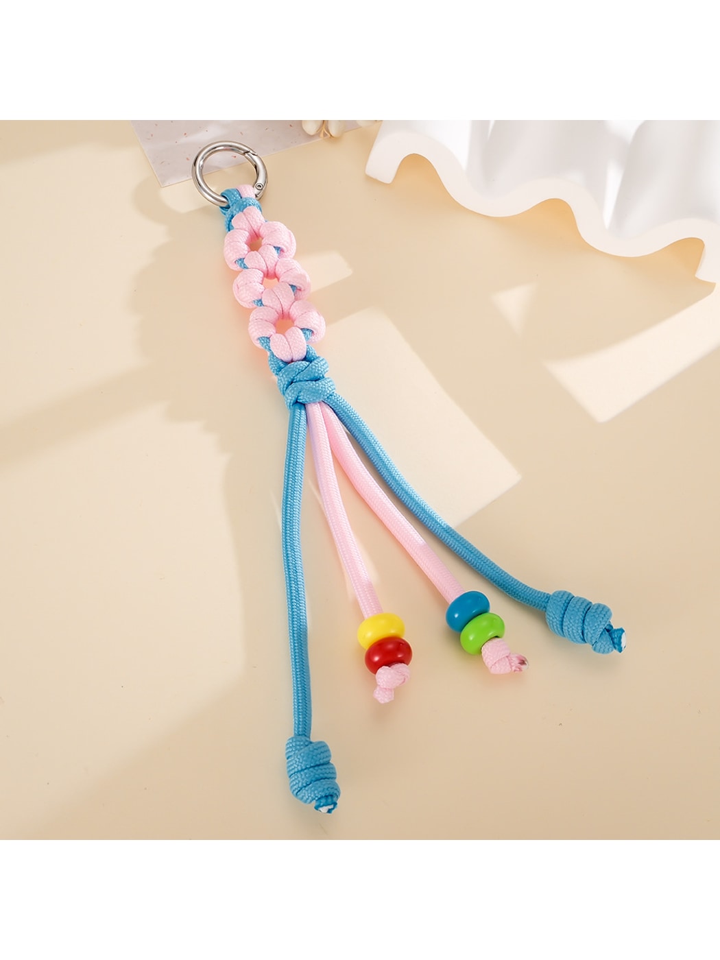 Keypus - Colorblock Floral Beaded Woven Bag Charm Keychain