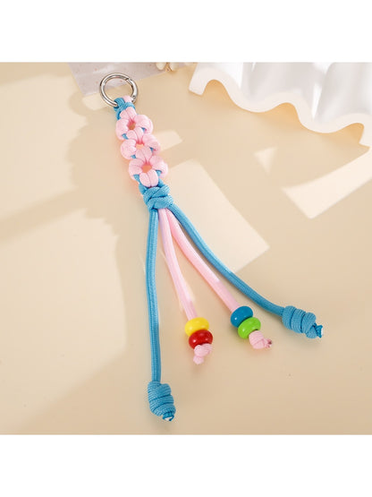 Keypus - Colorblock Floral Beaded Woven Bag Charm Keychain