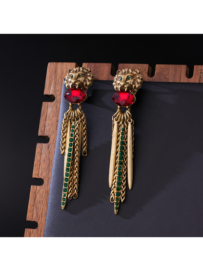 Earedge - Vintage Lion Head Dangle Stud Earrings