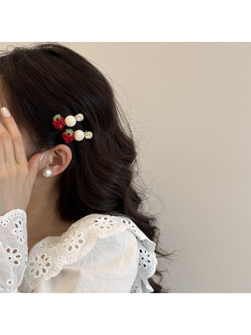 Beau - Strawberry Beaded Fruit Design Bang Hair Clip