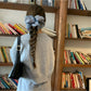 Side view of Gifty daily scrunchie showing gathered checked fabric