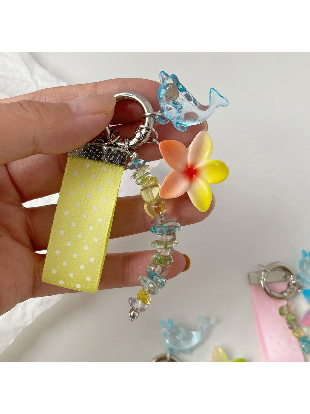 Keypus - Dolphin Flower Beaded Polka Dot Bag Charm