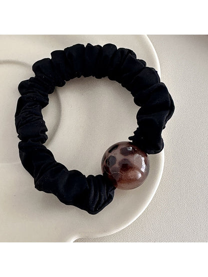 Gifty - Ruffled Leopard Print Ball Accent Scrunchie
