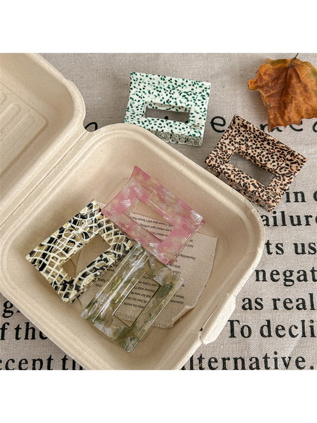 Beau - Retro Dot Pattern Square Acetate Hair Claw Clip