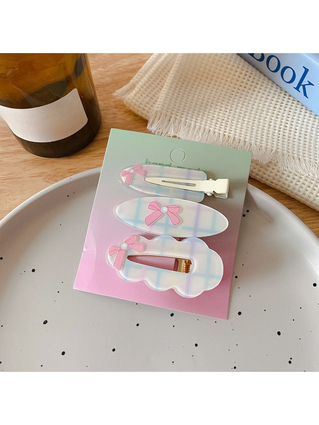 Beau - Bow and Polka Dot Duckbill Hair Clip Set