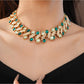 Nozari - Retro Oval Geometric Rhinestone Accent Necklace