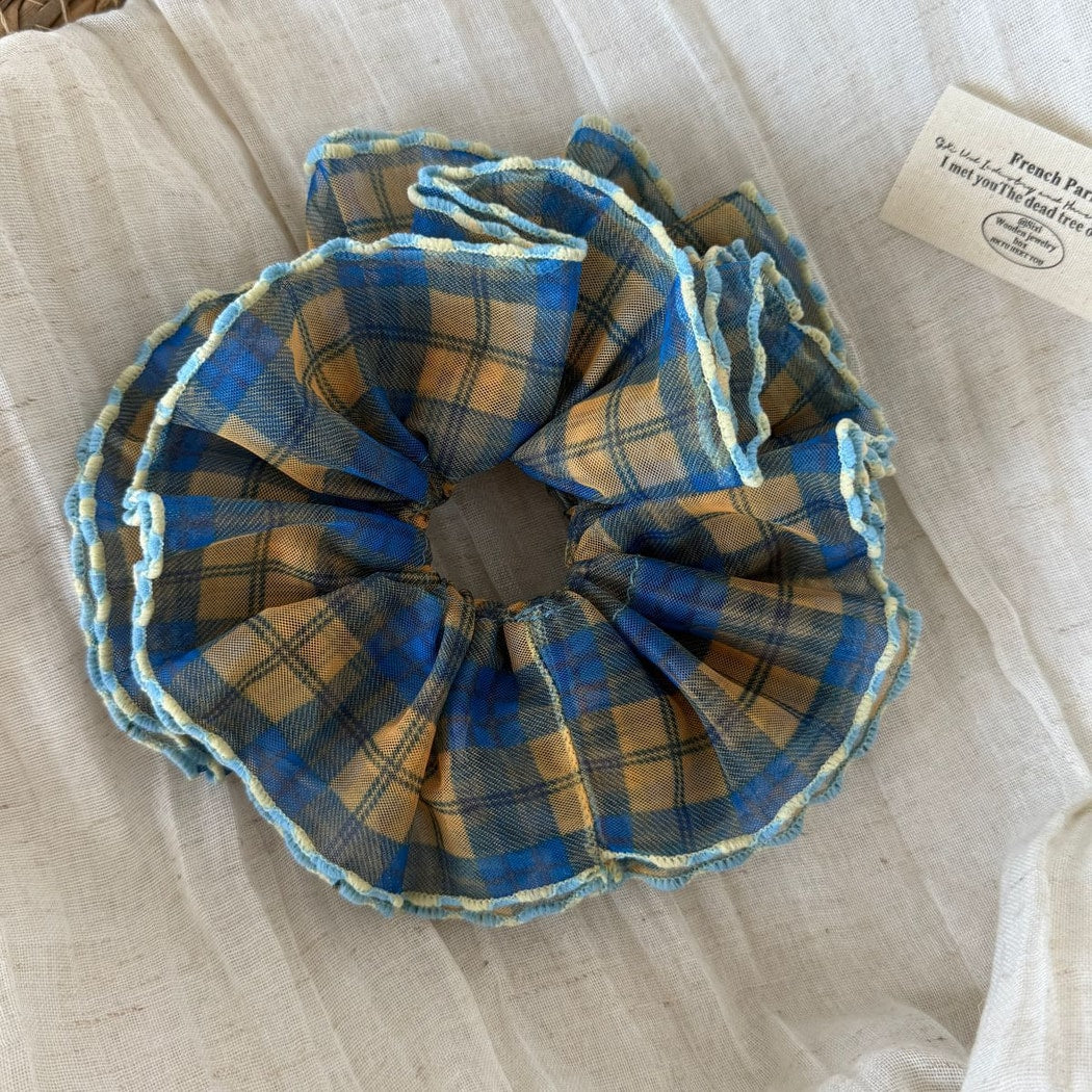 Gifty - Pleated Check Polyester Fabric Scrunchie