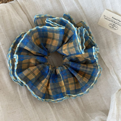 Gifty - Pleated Check Polyester Fabric Scrunchie
