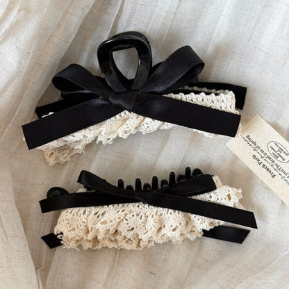 Beau - Decorative Lace Ruffle Bow Accent Banana Clip