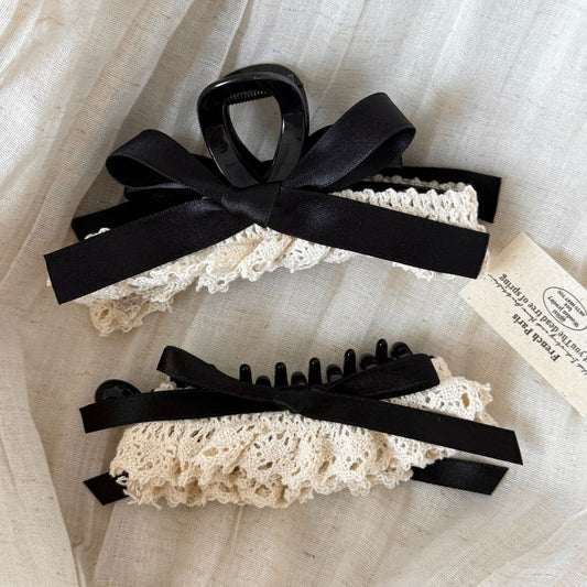 Beau - Decorative Lace Ruffle Bow Accent Banana Clip