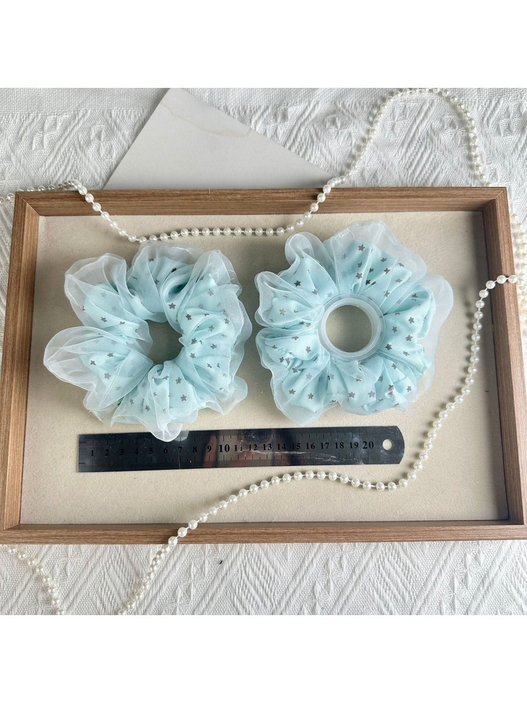 Gifty - Blue Sheer Star Mesh Ruffled Hair Scrunchie