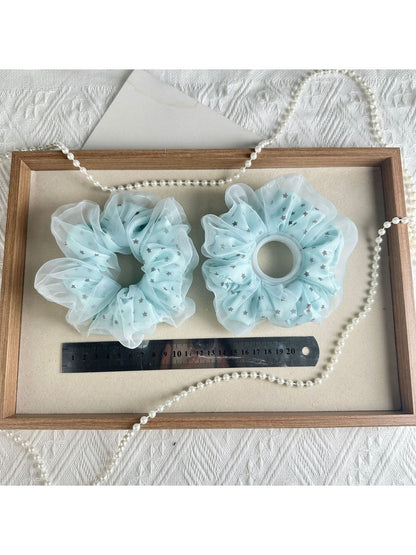 Gifty - Blue Sheer Star Mesh Ruffled Hair Scrunchie