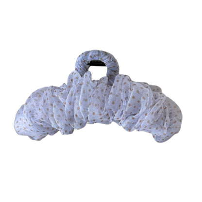 Beau - Polka Dot Mesh Ruffled Fabric Claw Clip