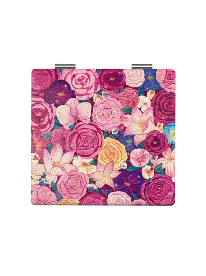 Mirroray - Floral Print Foldable PU Glass Makeup Mirror