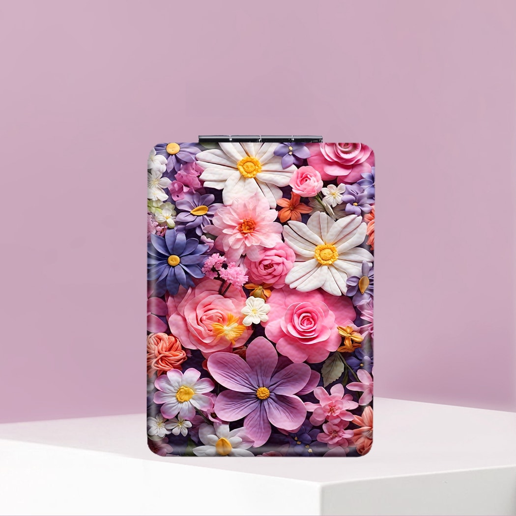 Mirroray - PU Floral Pattern Compact Makeup Mirror