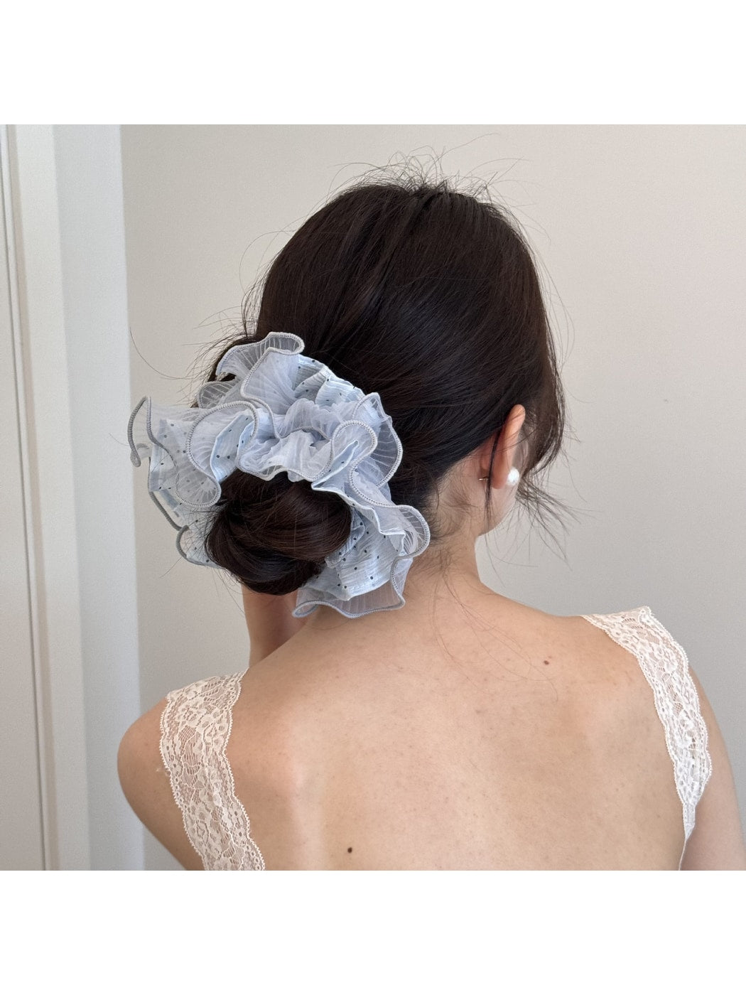 Gifty - Polka Dot Double Layer Mesh Ruffle Scrunchie
