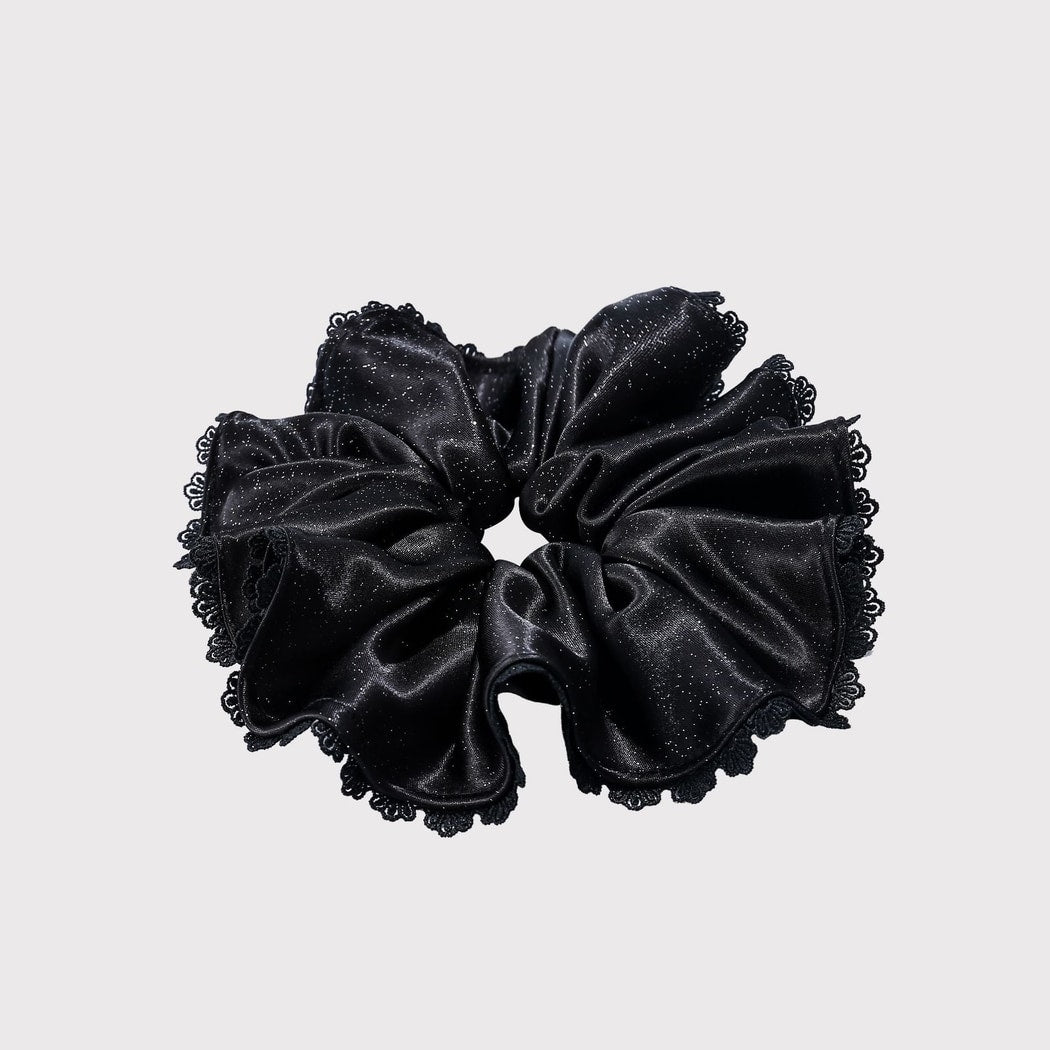 Gifty - Black Polka Dots Ruffle Trim Scrunchie