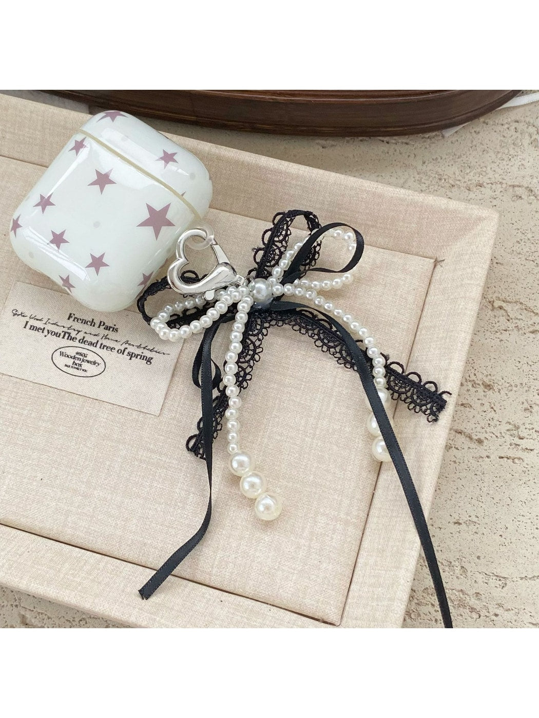 Keypus - Beaded Trim Lace Bow Decorative Bag Charm Keychain
