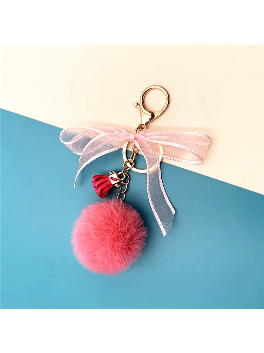 Keypus - Lace Bow Pompom Bag Charm Keychain