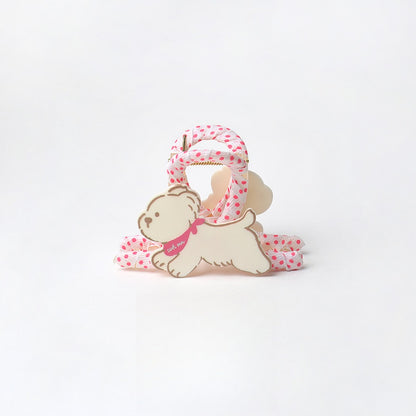 Beau - Polka Dot Wrapped Dog Motif Acrylic Claw Clip